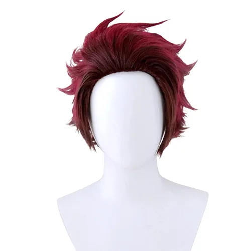 Vista 2 de Soyusunny Kamado Tanjirou - Peluca de disfraz de Halloween para mujeres y hombres con aretes