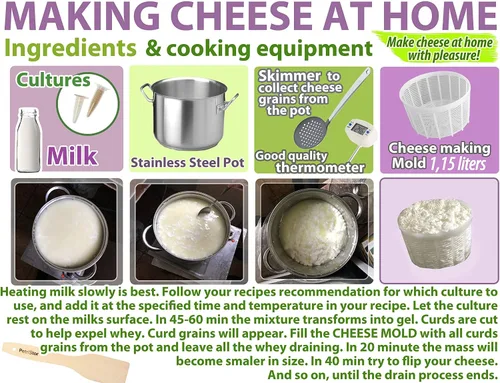 Vista 3 de Molde de queso suave para hacer queso 1.25QT - Suministros pequeños para hacer queso casero (1)