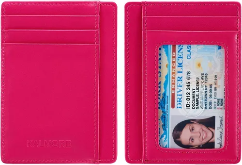 Vista 5 de KALMORE Cartera delgada de cuero genuino con bolsillo frontal y ventana de identificación