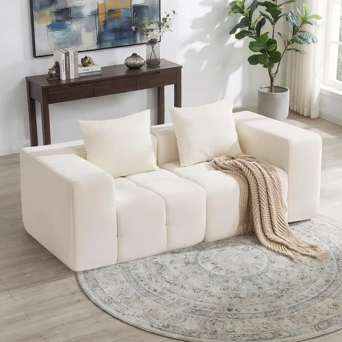 Vista 28 de Sofá de dos plazas seccional modular sin armazón de 78.7 pulgadas, sofá nube capitoné con asiento profundo, sofá de chenilla para sala de estar
