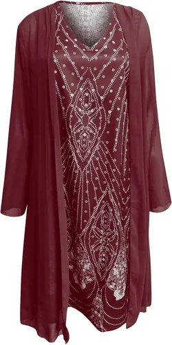 Vista 5 de Vestido para mujer, elegante vestido de dos piezas de gasa sin mangas con encaje de color sólido