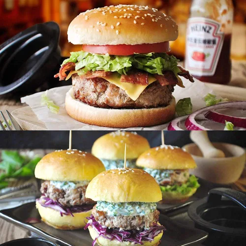 Vista 4 de Máquina para hacer hamburguesas para hacer hamburguesas de hamburguesas, kit de molde antiadherente para hacer deliciosas hamburguesas rellenas