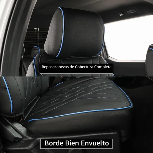 Vista 3 de EKR - Juego completo de fundas de asiento de coche F150 2021-2026 (4 Cuero (negro con borde azul)
