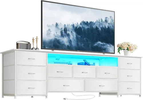 Vista 16 de Huuger Soporte de TV de 63 pulgadas para TV de 65, 70 pulgadas, cómoda larga con 11 cajones con tomas de corriente y luces LED, centro