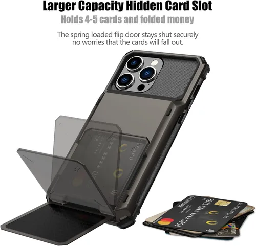 Vista 77 de Nvollnoe - Funda para iPhone 14 con tarjetero [tienda de 5 tarjetas] Negro - Almacenamiento más grande
