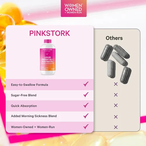 Vista 3 de Pink Stork Vitaminas prenatales líquidas: mezcla orgánica de alimentos integrales + folato + hierro + zinc + vitamina C + saúco + biotina, mejor