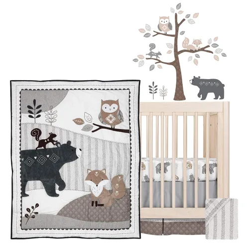 Vista 2 de Lambs & Ivy Woodland Forest Animal Nursery Juego de cama de cuna de 5 piezas - Gris