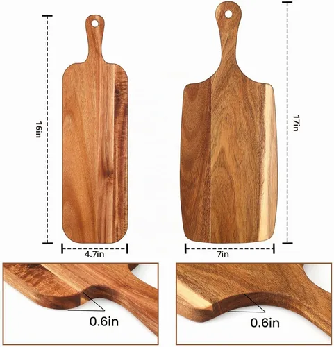Vista 3 de Uiifan 3 tablas de cortar de madera de acacia con mango de varios tamaños