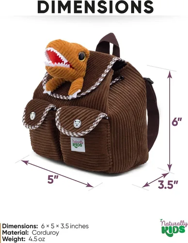 Vista 3 de Naturally KIDS Mini mochila de dinosaurio - Mochila muy pequeña para niñas y niños - Juguetes de dinosaurio para niños de 3 a 5 años - Mochila