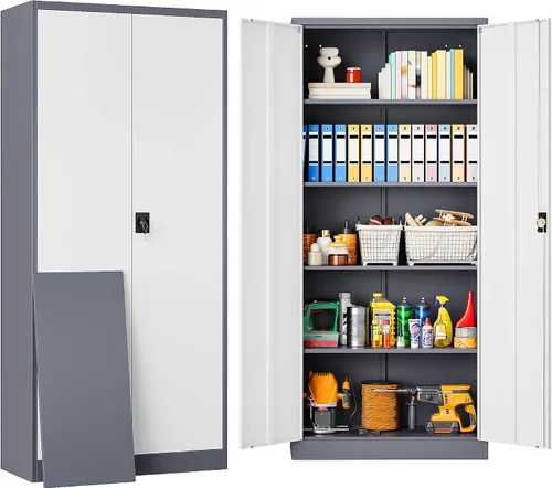 Vista 21 de SISESOL Gabinete de almacenamiento de metal ancho y profundo con ruedas, gabinete de almacenamiento de garaje alto rodante con cerradura, gabinetes