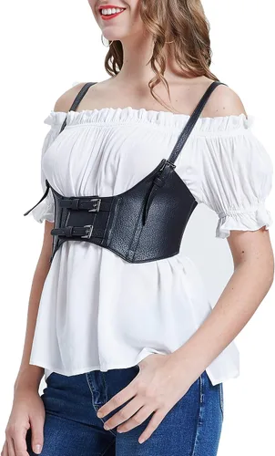 Vista 7 de KANCY KOLE Cinturón de cintura de piel sintética para mujer, corsé Steampunk debajo del busto