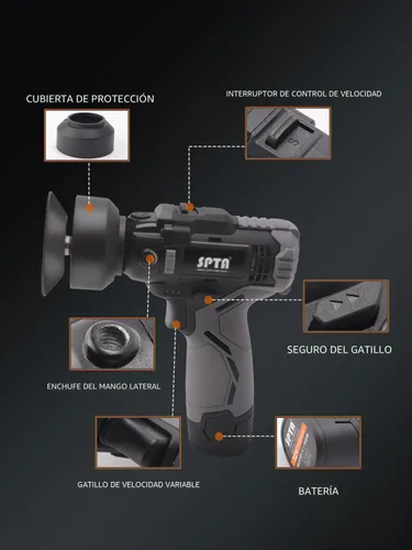 Vista 3 de SPTA 12V Kit de herramientas de pulido rotativo para auto inalámbrico, pulidora de doble acción con taladro inalámbrico, velocidad variable, batería
