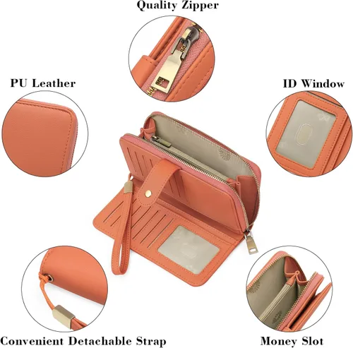 Vista 5 de GAEKEAO Cartera de mano para mujer, con bloqueo RFID, de piel, de gran capacidad, con correa de mano
