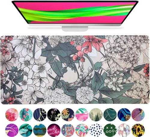 Vista 10 de French KOKO Alfombrilla de escritorio grande para mouse de 15 x 30 pulgadas, protector de escritorio floral extendido para teclado y mouse Llámame