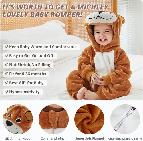 Vista 4 de MICHLEY Disfraz unisex de animal para bebé overol con capucha para invierno otoño Halloween cosplay Pato