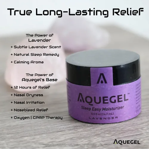 Vista 6 de Aquegel Hidratante nasal+lavanda (sueño fácil), alivio de la sequedad nasal de 12 horas, gel de nariz a base de agua, hidratante nasal con terapia