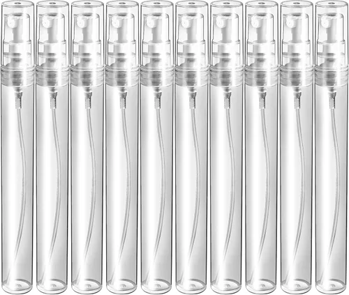 Vista 11 de Fandamei Mini botella de spray, paquete de 10 mini botellas de plástico de 0.1 fl oz vacías, perfume recargable de niebla fina, botella de spray