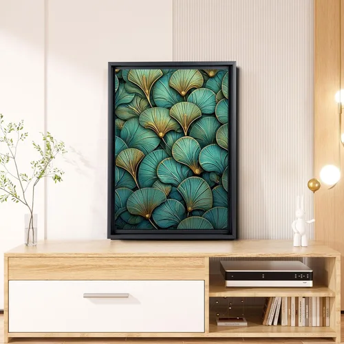 Vista 4 de Gold Turquoise Ginkgo Leaf Print, Captivating Plants Wall Art, Ginkgo Biloba Leaf Print Painting, Embrace the Serenity of Nature