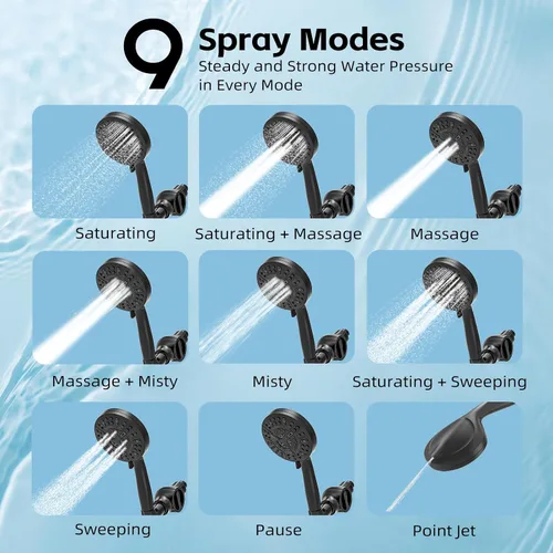 Vista 2 de High Pressure Filtered Shower Head with Handheld, 9 Spray Modes 4.7" Shower Head, 59" long hose, 10 Layers Filter for Hard Water, Remove Chlorine