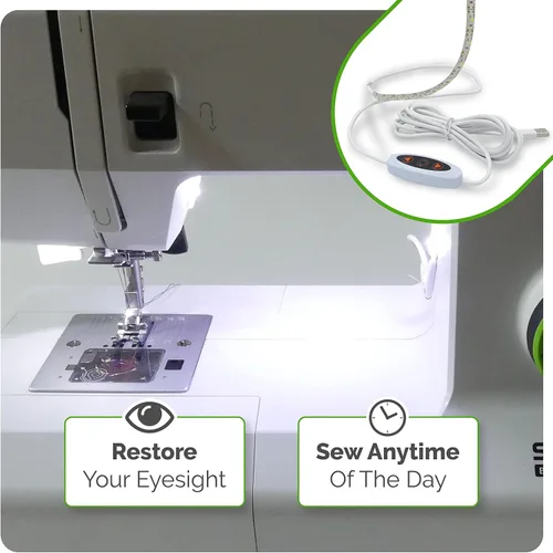 Vista 2 de Tira de luz LED para máquina de coser Madam Sew – Luces LED flexibles para coser con atenuador, adhesivo en la parte posterior y clips – Tira de luz