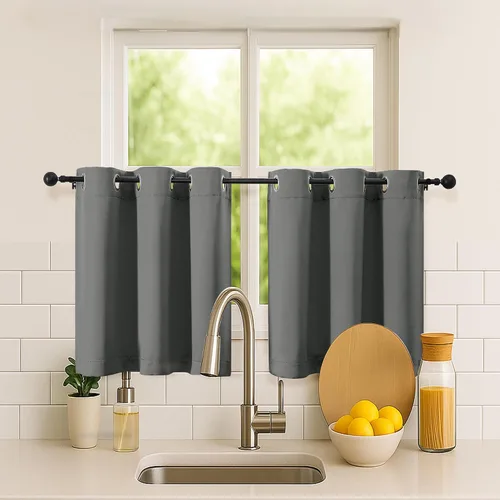 Vista 13 de Simplebrand Juego de 2 paneles de cenefa aguamarina para ventana de cocina de 14 pulgadas de largo, cortinas de oscurecimiento de habitación