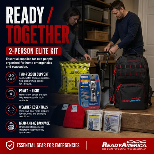 Vista 2 de Ready America Kit de emergencia Elite de 72 horas, 2 personas, mochila de 3