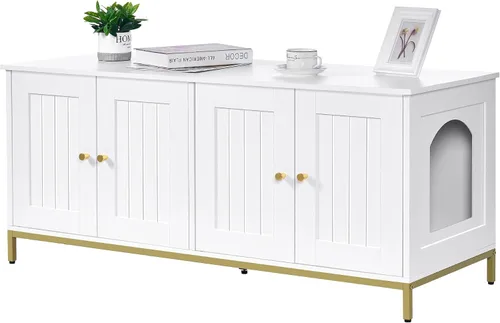 Vista 10 de Homhedy Gabinete para Caja de Arena para Gatos, Muebles de Baño para Gatos con Marco de Metal, Casa para Mascotas, Se Adapta a la Mayoría de Cajas
