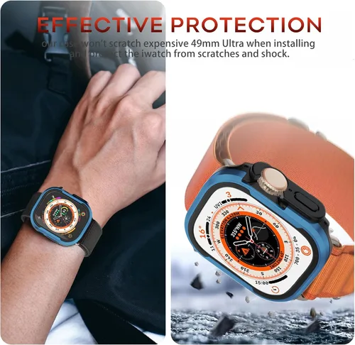 Vista 5 de Funda de metal mate compatible con Apple Watch Ultra 3/2/1 de 1.732 pulgadas, bisel de aluminio mate + [parachoques de TPU suave] Funda protectora
