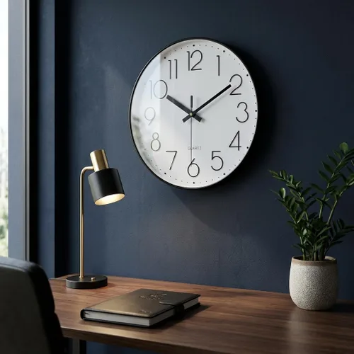 Vista 2 de jomparis Reloj de pared negro de 10 pulgadas, funciona con pilas, reloj de pared silencioso y sin tictac, reloj clásico para el hogar, oficina