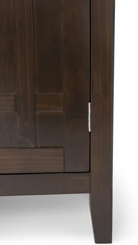 Vista 10 de Simpli Home, mueble bajo Bedford, color café oscuro, tabaco., Pino, Marrón (Tobacco Brown)