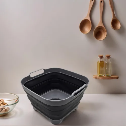 Vista 2 de SAMMART Sartén plegable de 2.64 galones con tapón de drenaje, lavabo plegable, tina portátil para lavar platos, bandeja de almacenamiento de cocina