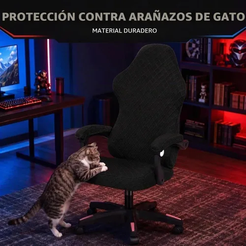 Vista 3 de Deisy Dee Sin silla, solo fundas para sillas de juegos, fundas elásticas de poliéster para silla reclinable de juegos de carreras (negro)