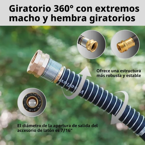 Vista 4 de Wiseflow Leader Hose Manguera de agua resistente de 3 x 5/8 pulgadas con accesorios de latón macho a hembra, extensor de manguera corta para carrete