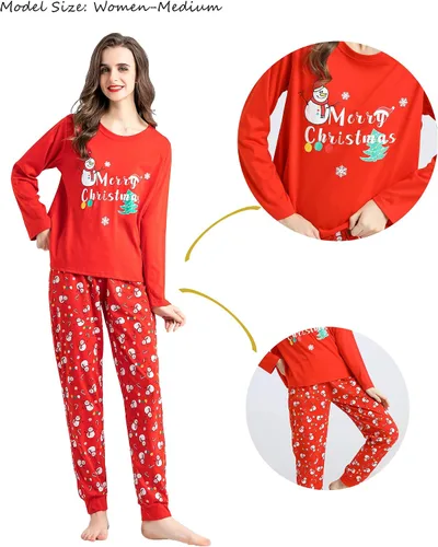 Vista 4 de Vopmocld - Pijama familiar a juego para Navidad, pijamas rojas para fiestas, juegos de ropa de dormir de algodón