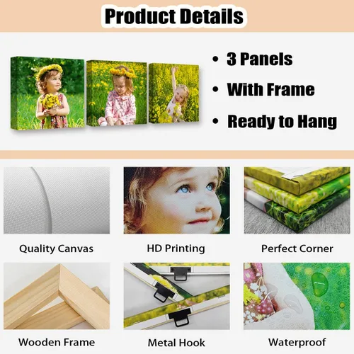 Vista 6 de DOARTDO Lienzo decorativo para pared, 3 paneles, impresiones en lienzo personalizadas con fotos familiares de tu boda, decoración del hogar listo
