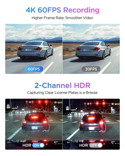 Vista 4 de VIOFO A329S 4K 60FPS Cámara de salpicadero delantera y trasera, cámara Dual de salpicadero 4K+2K para autos, modo de estacionamiento de ahorro