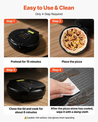 Vista 6 de VEVOR Horno de pizza, máquina eléctrica de pizza de 12 pulgadas, cocina eléctrica de pizzas de 1200 W con revestimiento antiadherente, apertura