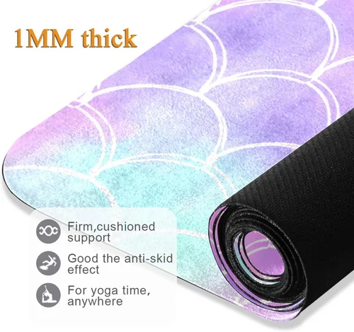 Vista 5 de Rainbow Galaxy Mermaid Scales Toalla de yoga antideslizante gruesa para niños, respetuosa con el medio ambiente, de goma, plegable, esterilla