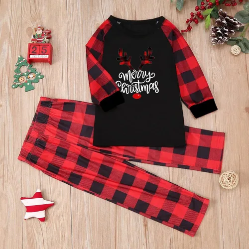 Vista 3 de Pijamas de Navidad familiares a juego, clásicos a cuadros, con alce, lindos pijamas de Navidad, conjuntos de pijamas de vacaciones, pijamas