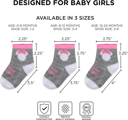 Vista 5 de Disney Paquete de 10 calcetines para bebé, niñas Minnie Mouse, multicolor, 0-24 meses