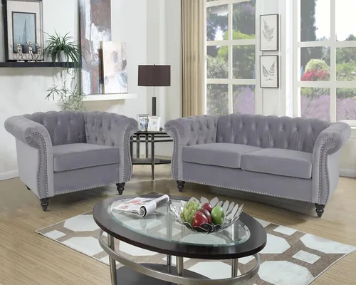 Vista 8 de RARZOE Chesterfield - Juego de sofá biplaza, beige, espuma, 1+2 plazas, 67 pulgadas de ancho x 32 pulgadas de profundidad x 27 pulgadas de alto