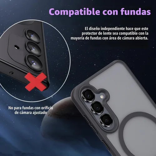 Vista 5 de Protector de lente de cámara para Samsung Galaxy S26, cubierta individual de lente de anillo de aleación de aluminio de vidrio templado con bandeja