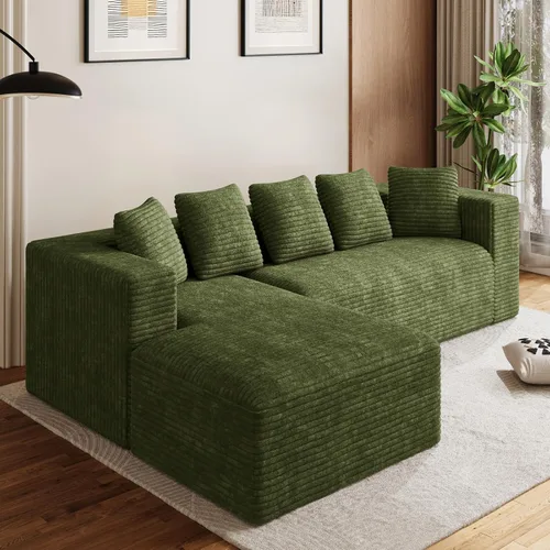 Vista 18 de Sofás seccionales en forma de U de gran tamaño de 131 pulgadas para sala de estar, cómodo sofá modular de pana esponjosa beige sin hueso, sofá