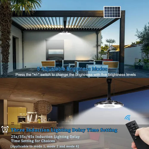 Vista 4 de Luz solar para interiores y exteriores, luces solares de movimiento con 5 modos, hasta 3000 lúmenes, luces colgantes impermeables para porche