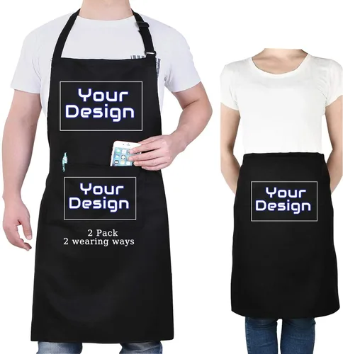 Vista 13 de BeautyWill Delantal personalizado personalizado para hombres y mujeres, delantal de cocina personalizado con bolsillos, nombre, texto, logotipo