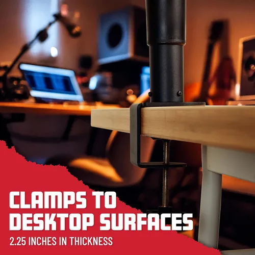 Vista 4 de Gator Frameworks Soporte de escritorio con abrazadera para monitor de estudio y altavoz con superficie acolchada de espuma EVA, ángulo ajustable