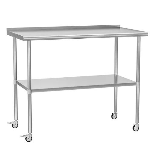 Vista 9 de Mesa de acero inoxidable con ruedas de 24 x 30 pulgadas, mesa de trabajo utilitaria con estante inferior ajustable para cocina comercial, garaje
