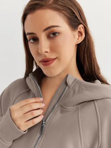 Vista 4 de WYNNQUE Sudadera corta con capucha para mujer, manga larga, forro polar, media cremallera, ropa de otoño