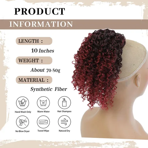 Vista 2 de Cola de caballo con cordón para mujeres negras, cola de caballo rizada afro para mujeres negras, cola de caballo rizada de onda corta, extensiones