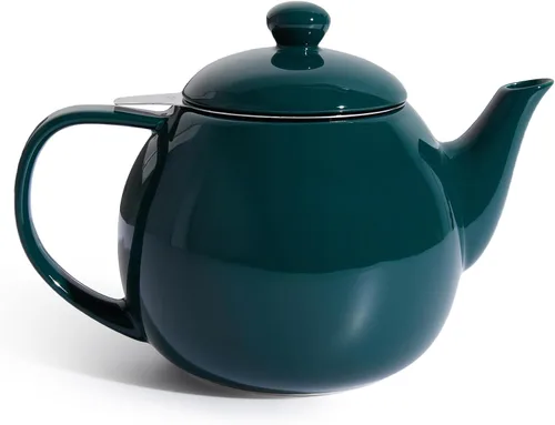 Vista 22 de Sweese Tetera de porcelana de 27 onzas con infusor para té de hojas sueltas, gris azulado